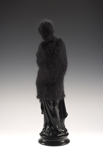 <b>TheWidow</b><br>20" x 6" x 6"<br>re-purposed ceramic, hand knit mohair